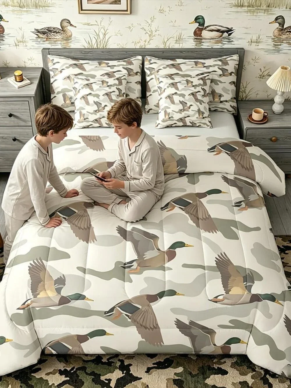 Wild Duck Camouflage Comforter Set Twin Size Kids Girls